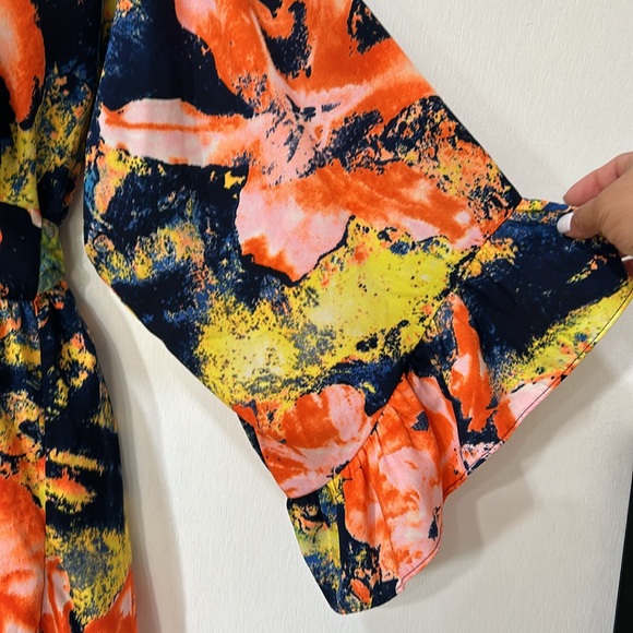 BETSEY JOHNSON WOMEN BLOUSE BELL SLEEVE MULTICOLOR Sz LARGE - Picture 8 of 14